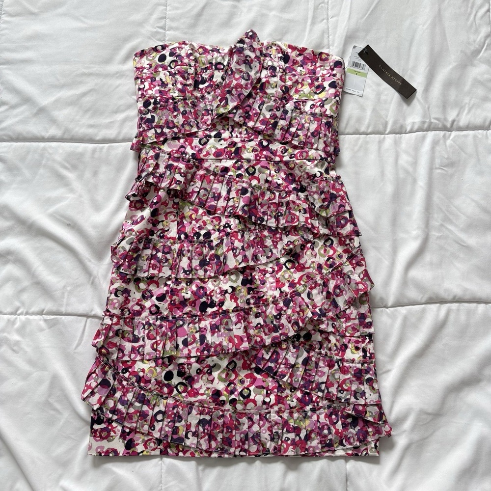 NWT Cynthia Steffe Mini Strapless‎ Dress Womens 4 Glossy Bubbl Pink Feminine